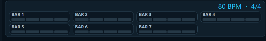 ArrangerX showing a genuine seven-bar accompaniment section on its bar display